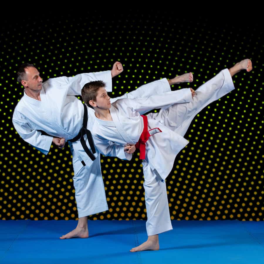 Martial Arts Lessons for Families in Wentzville MO - Dad and Son High Kick