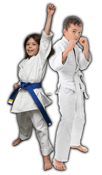 Martial Arts Lessons for Kids in Wentzville MO - Happy Blue Belt Girl and Focused Boy Banner